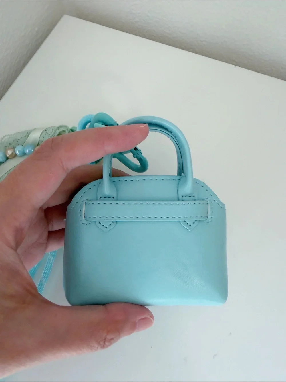 Aqua Blue Mini Bag Charm & Beaded Charm Set